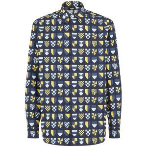 FENDI Men's Shield Motif Long Sleeve Shirt Men BLUE Shirts